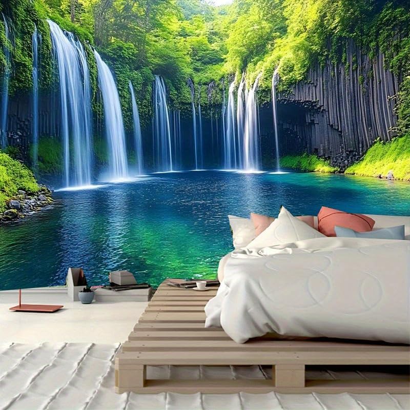 FENDROM Nature Waterfall Tapestry, Majestic Waterfall Landscape Through a Window Imaginary Secret Paradise Print, Wide Wall Hanging for Bedroom Living Room Dorm