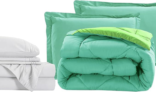 Elegant Comfort 7-Piece Bed-in-a-Bag Comforter & Sheet Set - Luxury 1500 Thread Count RV SHORT Size, Super Cozy, Wrinkle and Stain Resistant, Aqua/Lime