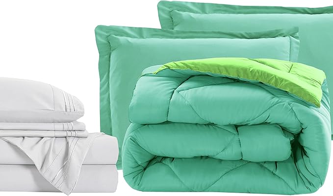Elegant Comfort 7-Piece Bed-in-a-Bag Comforter & Sheet Set- Luxury 1500 Thread Count 7-Piece Cali King Size Bed-in-a-Bag, Cozy Bed Sheets and Comforter Set, Wrinkle and Stain Resistant, Aqua/Lime