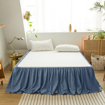 BISELINA French Linen Bed Skirt with Pleated Frills 14-Inch Tailored Drop Natural Flax Cotton Blend Dust Ruffle Soft Cozy Farmhouse Bedding (14" Full, Navy Blue)