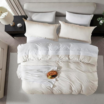 Nestl Off White Duvet Cover Full Size - Soft Prewashed Full Size Duvet Cover Set, 3 Piece, with Zipper Closure, 1 Duvet Cover 80x90 inches and 2 Pillow Shams - No Comforter