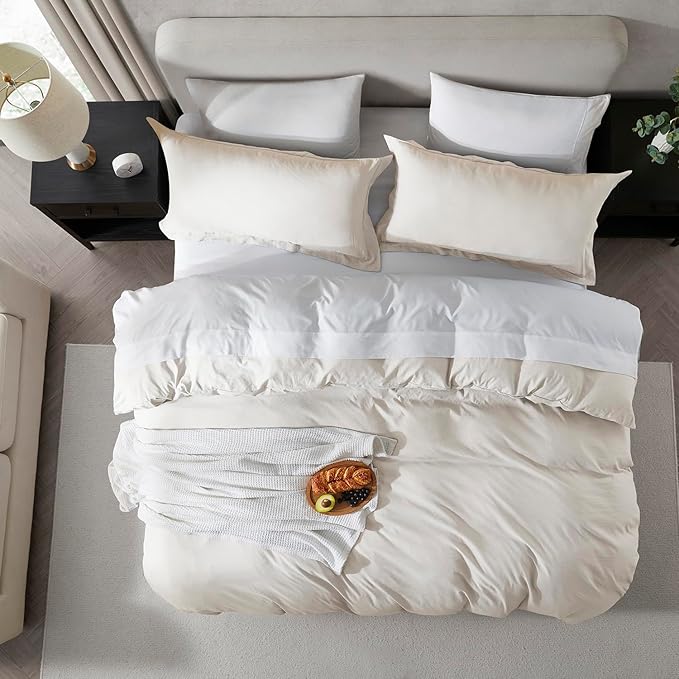 Nestl Twin Duvet Cover Set - Soft Prewashed Off White Duvet Cover Twin/Twin XL, 2 Piece, with Zipper Closure, 1 Duvet Cover 68x90 inches and 1 Pillow Sham - No Comforter