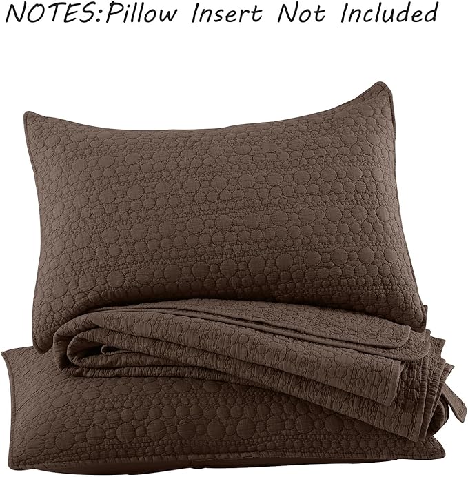 HORIMOTE HOME Quilt Set King Size Chocolate, Soft Lightweight Pre-Washed Microfiber Circle Stitches King Quilt Bedding Set, All Season Spring Summer Bedspread Coverlet, 2 Pillow Shams, 106x96 Inches