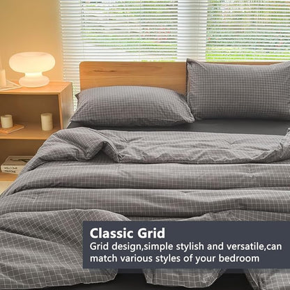 NSNLGSGC Twin Comforter Set, Dark Gray Plaid Bedding Sets, Charcoal Grid Bed Comforter 2 Pieces (1 Comforter, 1 Pillowcase)