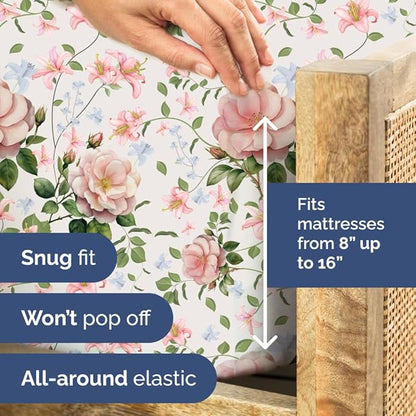 Floral Sheets - Pink Floral Rose Bed Sheet Set - 1 Flat, 1 Fitted & 1 Pillowcase w/ Deep Pockets - Comfy, Wrinkle & Fade-Free Boho Botanical Bedding - Soft, Breathable & Cooling - New Twin Size