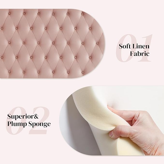 Upholstered Queen Headboard Only, Premium Velvet Button Tufted Headboards, Adjustable Solid Wood Head Board, Padded Headboard with Solid Wood Legs in Bedroom (Pink)