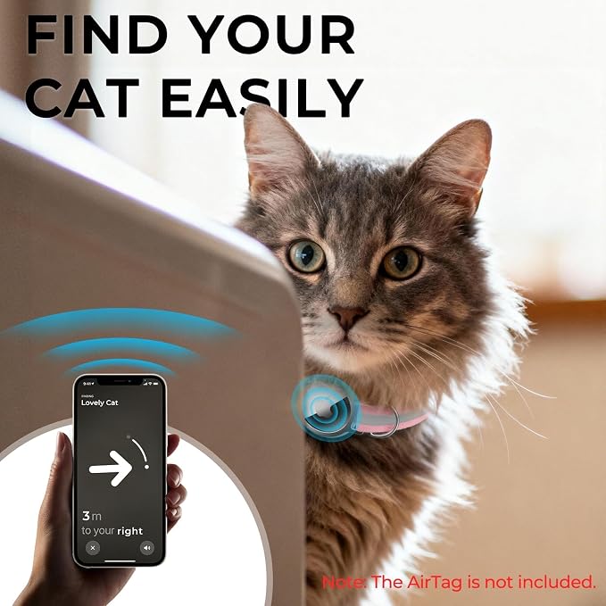 Tag Cat Collar, Ultra Elastic Cat Tracker Collar (Reflective Pink) | Compatible with Apple Air Tag Holder, Lightweight, Scratch Resistant, Stepless Adjustable Pet Tracking Collars for Cat Kitten