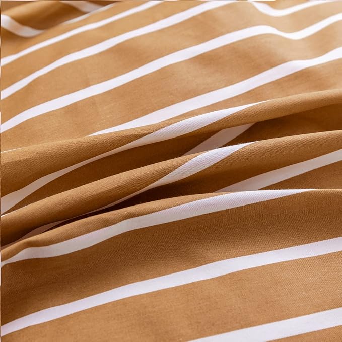 JELLYMONI King Duvet Cover Set, Cotton Duvet Cover 3 Pieces with Zipper Closure, 1 Duvet Cover and 2 Pillowcases(Rust with White Striped)