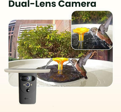 Smart Bird Bath with Camera, Solar Powered & Fountain, 2K AI Camera | Watch Birds Bathe & Drink in Stunning 2K with Dual-Lens Auto Tracking, Solar Power, Fountain and Lifetime AI Bird Recognition
