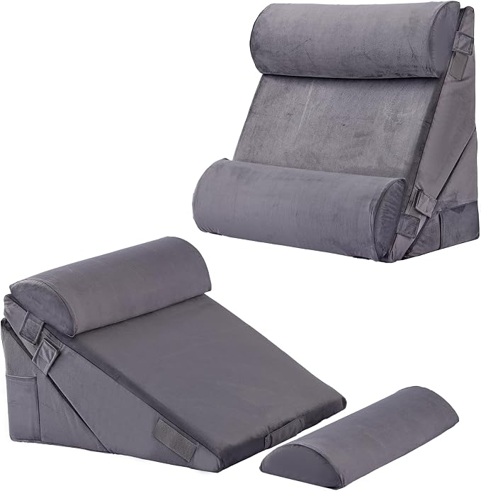 Adjustable 4pcs Bed Wedge Pillow Set, Memory Foam Wedge Pillows Post Surgery for Back, Neck, Leg Pain Relief, Pillow Wedge for Sleeping, Sitting up in Bed, Acid Reflux and GERD, Velvet