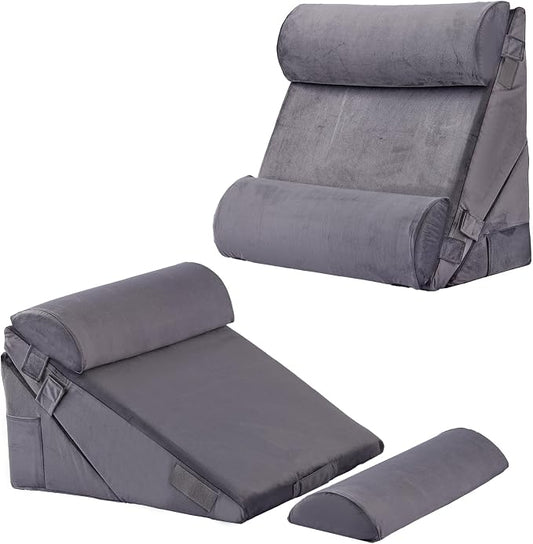 Adjustable 4pcs Bed Wedge Pillow Set, Memory Foam Wedge Pillows Post Surgery for Back, Neck, Leg Pain Relief, Pillow Wedge for Sleeping, Sitting up in Bed, Acid Reflux and GERD, Velvet