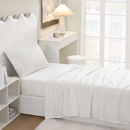 UGG Hedi Twin XL Sheet Set 3-Piece Luxury Cooling Sheets Deep Pockets Premium Bedding with 1 Pillow Sham Hypoallergenic Machine Washable Soft Lightweight Bed Set for Dorm or Kids Bed, Twin XL, White