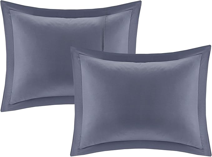 Intelligent Design Marsden Comforter Stripes Design Embroidered Toss Pillow Casual All Season Bedding Matching Sham and Complete Sheet Set, Twin XL, Blue/Grey 6 Piece
