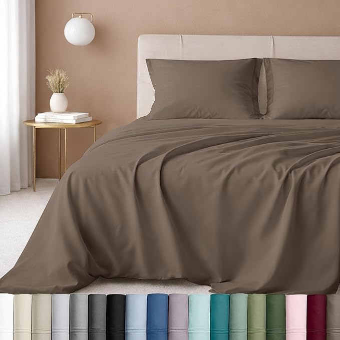California Design Den 100% Cotton Sheet Set Queen, 600 Thread Count Sateen, Soft, Deep Pocket Cotton Sheets, Queen Sheet Set (Mushroom - Taupe Brown)