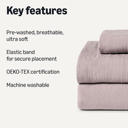 Amazon Basics Twin Bed Sheet, 3-Piece Bedding Set, Double Brushed Microfiber, Ultra Soft, Easy Care, Purple