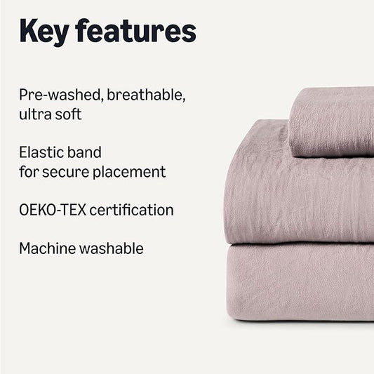 Amazon Basics Twin Bed Sheet, 3-Piece Bedding Set, Double Brushed Microfiber, Ultra Soft, Easy Care, Purple