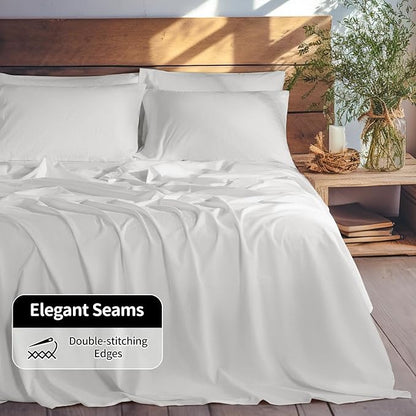 LBRO2M 100% Pure Linen Sheet Set Deep Pocket Up to 16" Bed Sheets Sets, Natural Flax Beddings Soft, Breathable, Comfortable for All Seasons 6 Pcs Sheet Set Queen Size, White