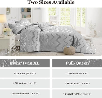 Codi Silver and Grey Bedroom Set, Gray Girls Bedding Comforter Sets Queen and Full Size, 4 Pieces for Women - All Seasons Warm