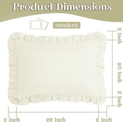 KKJIAF Ruffle Pillow Cases Standard Size Set of 2, Ruffled Pillow Covers with Envelope Closure, Wrinkle Resistant Ruffled Pillow Shams 20" x 26", Beige