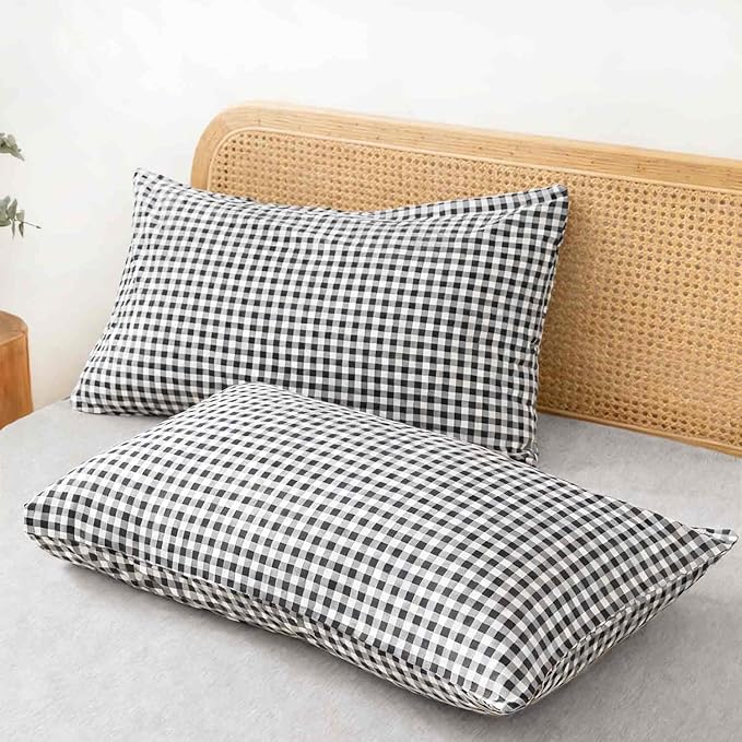 ETDIFFE Black Gingham Comforter Set King Size, 3 Piece Boho Grid Bedding Set - Soft and Lightweight Buffalo Checkered Plaid Microfiber Down Alternative Bed Comforter (104x90)