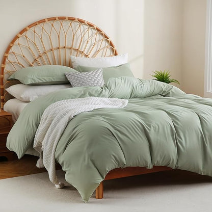 JSD Sage Green Duvet Cover Set Twin Size, 2 Piece Microfiber Kids Duvet Cover with Pillow Sham, Zipper Closure, Comforter Not Included