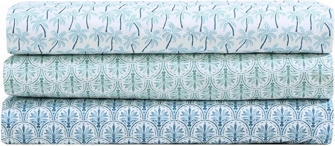 Tommy Bahama - King Sheet Set, Super Soft Cotton Percale Bedding with Matching Shams, Tropical Bedding Set, Oeko-Tex Certified (Coastal Batik Blue, King)