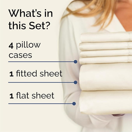 Cal King 6 Piece Sheet Set - Comfy Breathable & Cooling - Ultra Soft Hotel Luxury Bedding Set w/ 8-16 Inch Deep Pockets - 1 Flat & 1 Fitted Sheet & 4 Pillowcases - Wrinkle Free & Easy Care - Off White