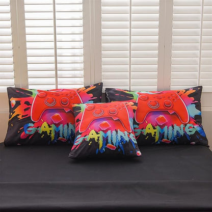 Aimuan Gamer Gaming Bedding Sets 3D Gamepad Comforter Sets for Boys Games Console Action Buttons Novelty Colorful Game Controller Modern Room Decor Home Quilt Set (Black, Twin 6PCS)