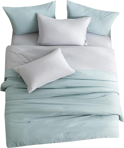 COTTEBED Ultra-Soft Twin Comforter Set with Sheets - 5 Pieces Bed in a Bag Twin Down Comforter & Bedding Sheet Sets, Lightweight Boho Cozy Washed PolyCotton for Kids Boy Girl All Season Use,Sage Green