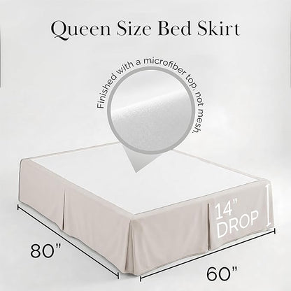 Southshore Fine Living, Inc. Pleated Queen Bed Skirt 14 Inch Drop - Bone Colored Dust Ruffle Queen Size, Like Khaki, Oatmeal, Cream - Pet Hair Resistant Bed Skirt, Easy Care Microfiber - Natural Beige