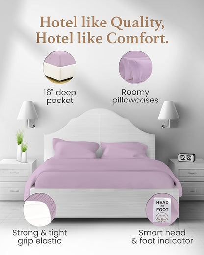Good Sleep Bedding Deep Pocket King Sheet Set - 4 Pc, 100% Egyptian Cotton Bed Sheets, 16" Deep Pocket Sheets King Size with Pillow Covers, Soft Hotel Sheets Like Quality - Lavender