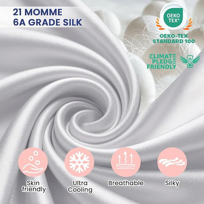 Ravmix 100% Silk Pillow Cases with Zipper, 21 Momme Mulberry Silk Pillowcase for Hair Skin Health, Soft Smooth Breathable Cool Pillow Cover for Beauty Sleep(Standard 20"x26", Pure White) 1PC