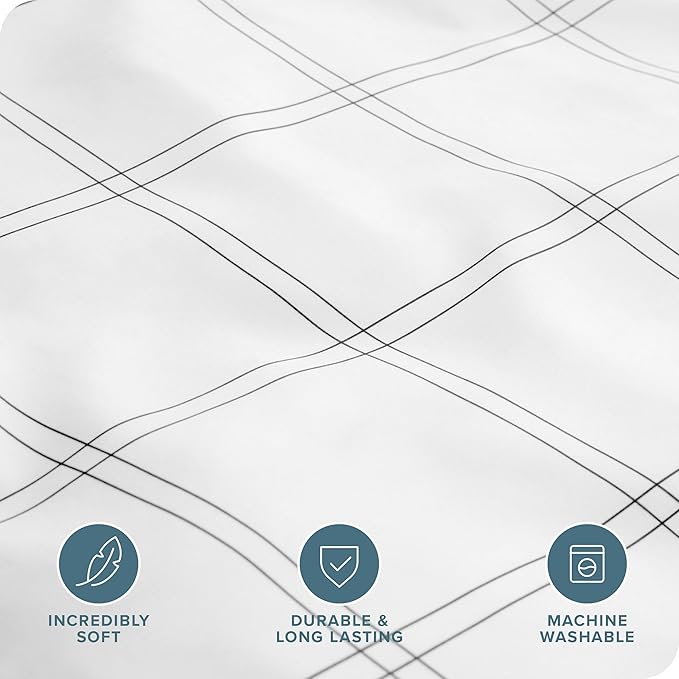 Bare Home Duvet Cover - Full Size Bedding Set - Premium 1800 Super Soft Collection - Lightweight, Cooling - Soft Breathable Duvet Cover (Full, Modern Plaid - White/Grey)