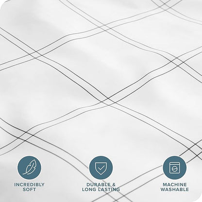 Bare Home Duvet Cover - Full Size Bedding Set - Premium 1800 Super Soft Collection - Lightweight, Cooling - Soft Breathable Duvet Cover (Full, Modern Plaid - White/Grey)
