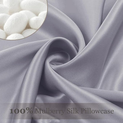 Adubor 100% Silk Pillowcase - Mulberry Silk Pillow Cases, 23 Momme 6A Grade Fibers, Silk Pillow Case for Hair and Skin Health, with Hidden Zipper (Standard 20''×26'', Light Gray, 1PC)