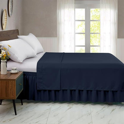 FreshCulture Twin Bed Skirt - Elastic Wrap Around Bed Skirt, Twin Size, Easy Fit with 22 Inch Drop Length, Hotel Quality Dust Ruffle (Navy Blue)