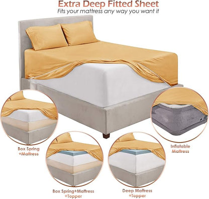 Hearth & Harbor Extra Deep Pocket Sheets - Fits Mattress 18-24 Inches Deep - Extra Deep Pocket Full Size Sets - 6 Piece Full Size - Full - Camel
