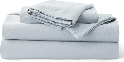 Bedsure 100% Washed Cotton Duvet Cover Queen Size - Pastel Blue Minimalist Bedding Set Linen Like - PureWoven Plain Simple & Soft Comforter Cover for All Seasons (Pastel Blue, Queen, 90"x90")