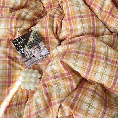 EAVD Vintage Style Gingham Duvet Cover King Soft 100% Washed Cotton Bedding Set with Colorful Grid Checkered Reversible Plaid Bedding Set for Men Women Modern Grid Plaid Duvet Cover with Zipper