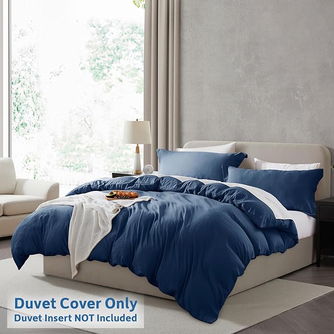 Nestl Navy Blue Duvet Cover Full Size - Soft Prewashed Full Size Duvet Cover Set, 3 Piece, with Zipper Closure, 1 Duvet Cover 80x90 inches and 2 Pillow Shams