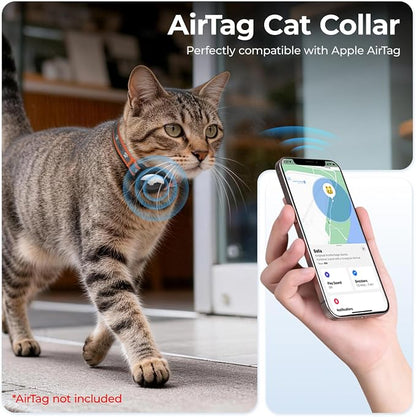 Breakaway AirTag Cat Collar, Reflective Cat Tracker Collar with Bell | Built in AirTag Holder, Adjustable 8.5-12in for Cats, Kittens and Puppies, Safety Elastic Band, Reflective for Night Walking