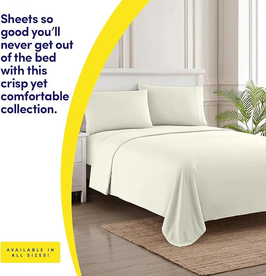 1500 Supreme Collection King Sheet Sets Ivory - Luxury Hotel Bed Sheets and Pillowcase Set for King Mattress - Extra Soft, Elastic Corner Straps, Deep Pocket Sheets, King Ivory