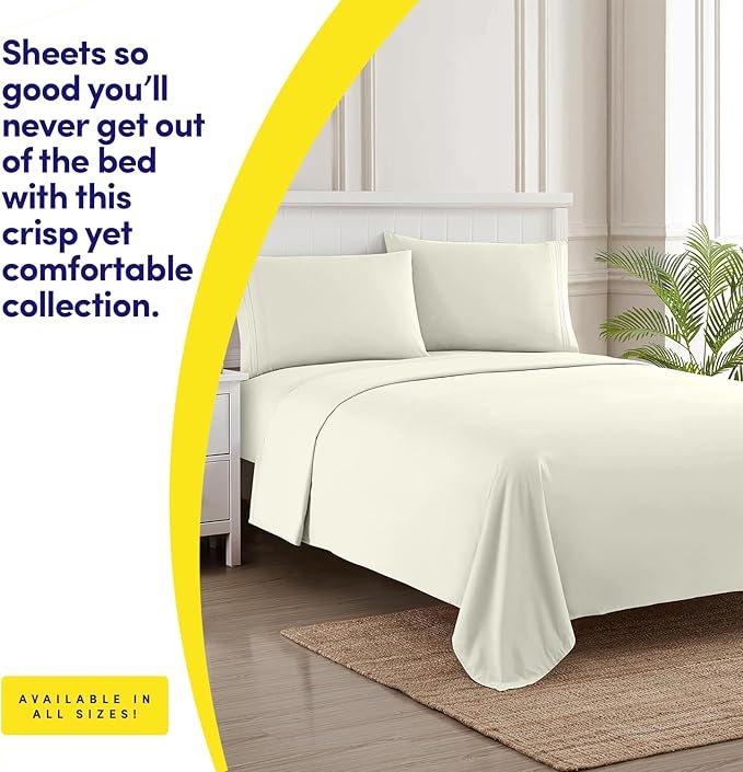 1500 Supreme Collection Full Sheet Sets Ivory - Luxury Hotel Bed Sheets and Pillowcase Set for Full Mattress - Extra Soft, Elastic Corner Straps, Deep Pocket Sheets, Full Ivory