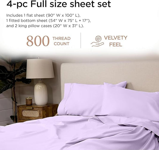 Threadmill Full Size Sheets | 800 Thread Count Bed Sheets with 16” Deep Pocket for Full Size Mattress | Sateen Weave, Better Than Egyptian Cotton, 4-Piece Bedding Set with Cooling Effect | Lilac