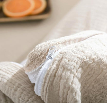 VM VOUGEMARKET 100% Cotton Muslin Duvet Cover King Size 3-Layer Guaze Textured Off-White Bedding Set,Ultra Soft Breathable Textured Linen Like Comforter Cover with Zipper&Ties-Oatmeal