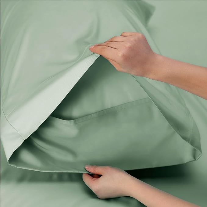 Bedsure Cooling Sheets Twin, Rayon Derived from Bamboo, PureWoven, Breathable & Soft Twin Sheets Set, Deep Pocket Up to 16 Inches, Hotel Luxury Silky Bedding for Hot Sleepers, Sage Green