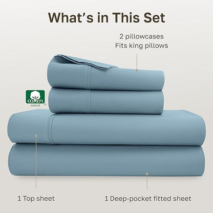 California Design Den 400 Thread Count Natural 100% Cotton Sheets, King Bed Sheets Set, Soft Sateen, Durable & Breathable Bedding with Deep Pockets - Sky Blue