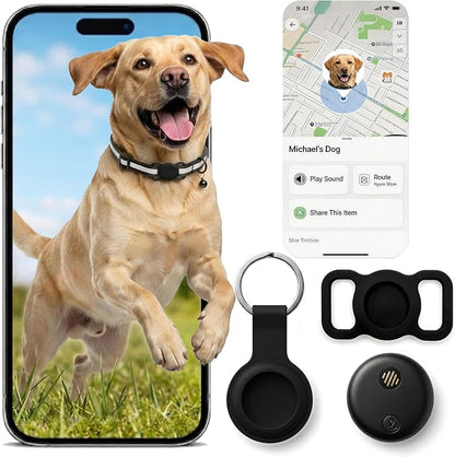 Dog Tracker, GPS Tracker for Dogs with Real-Time Location Tracking, No Monthly Fee or SIM Card, IP68 Waterproof Dog Tracker Collar, Sound Alert, Up to 365-Day Battery, iOS Only (Black)