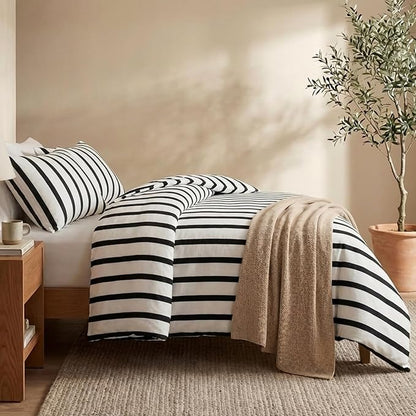 Bedbay Striped Comforter Set Fluffy Fleece King Size Comforter Set Black White Striped Bedding 3 Pcs Ultra Soft Plush Flannel Velvet Fuzzy Bedding Set Stripes Pattern Queen Bed Set for All Seasons