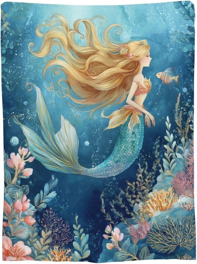 Mermaid Blanket Super Soft Warm Fluffy Fleece Flannel Fantasy Throw Blanket Cozy Fuzzy Plush Stuff Bedding Blankets Gifts for Women Kids Boys Girls Adults 60"X50"